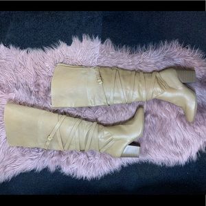 Tan over the knee heeled boots